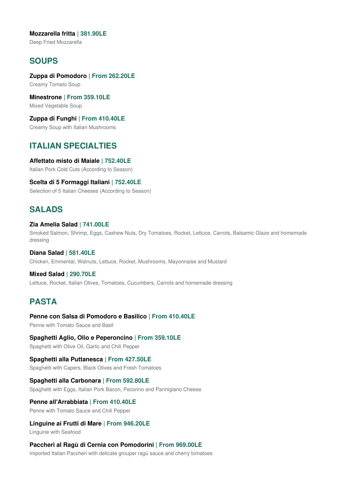 Zia Amelia Italian Restaurant menu photo 2