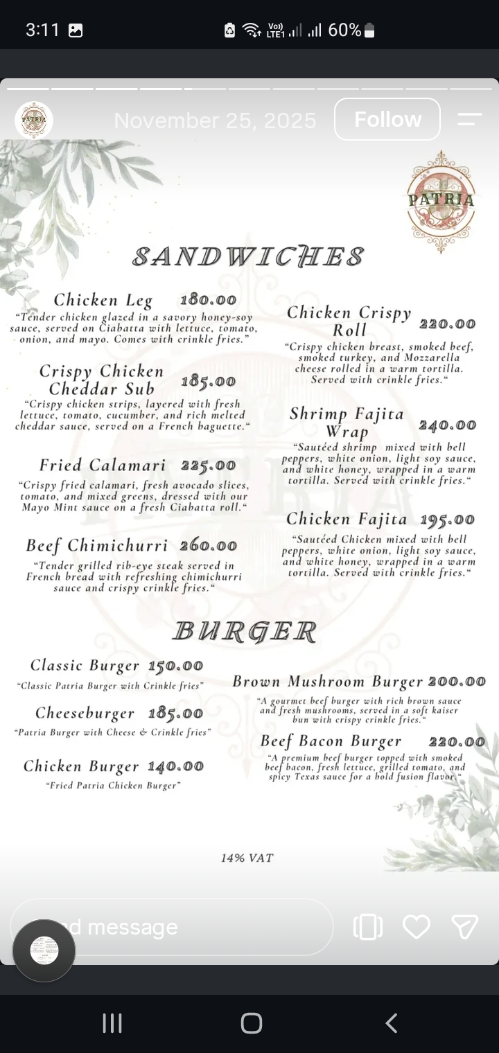 Patria Lounge menu photo 8