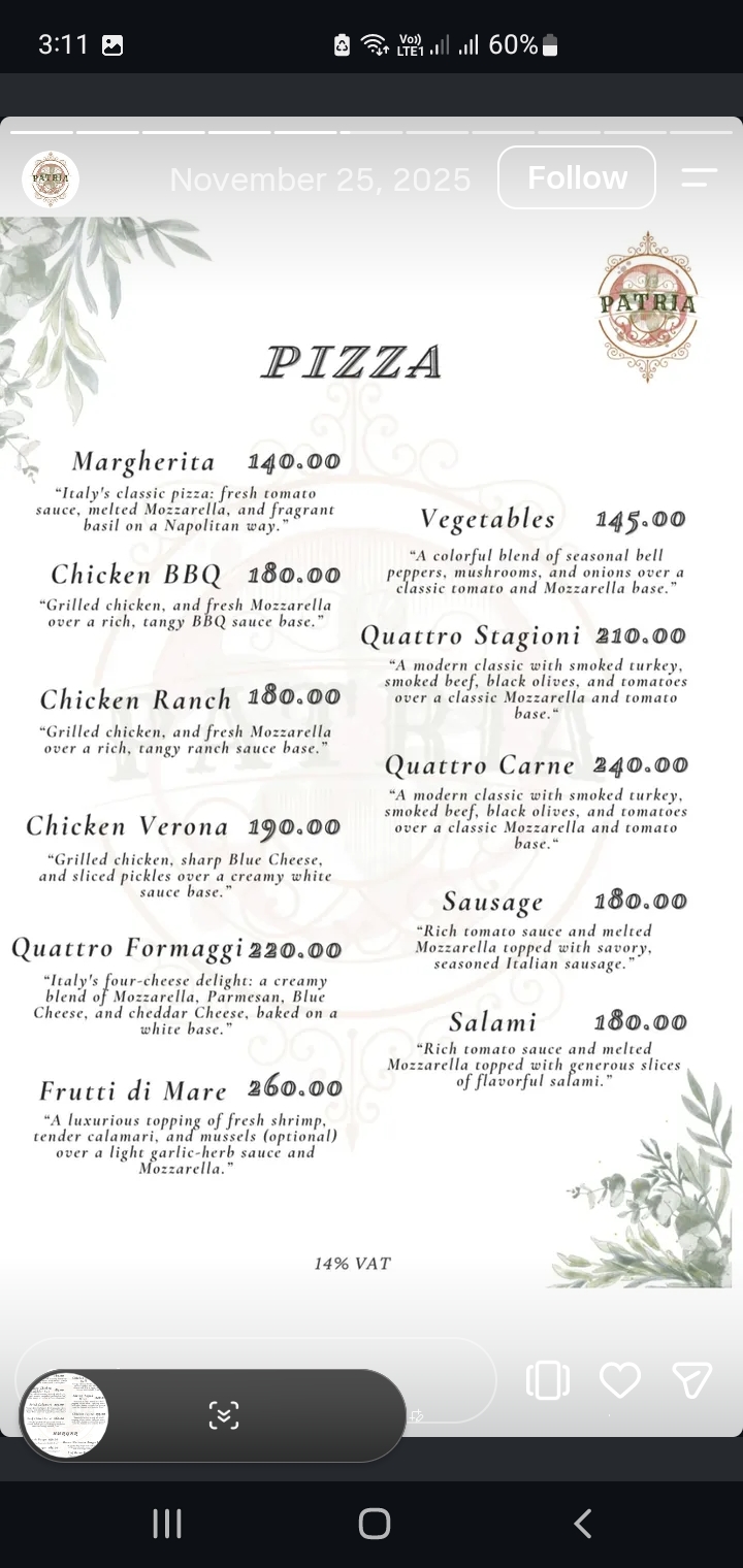 Patria Lounge menu photo 7