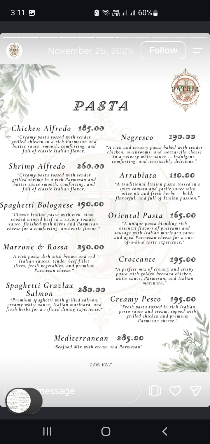 Patria Lounge menu photo 6