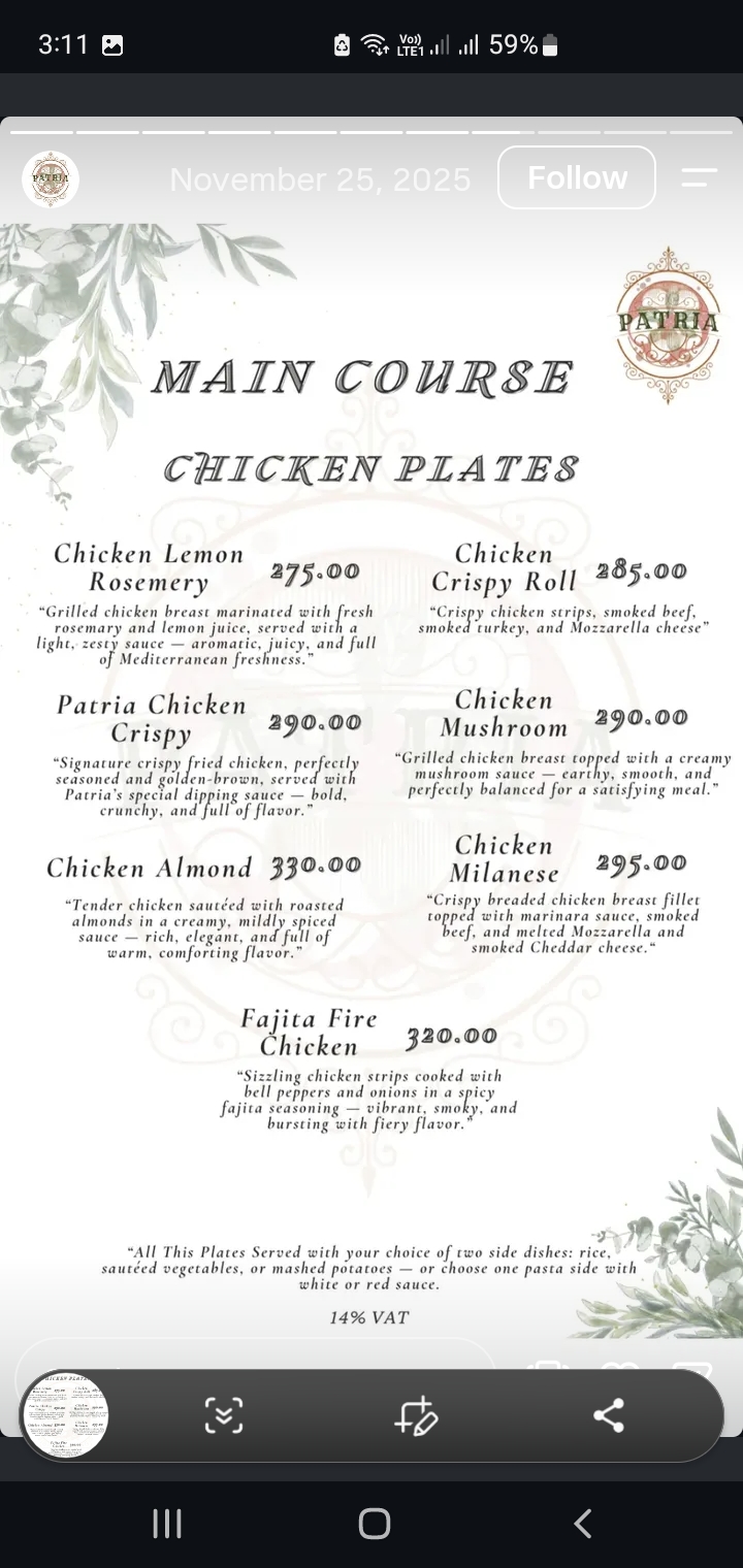 Patria Lounge menu photo 4