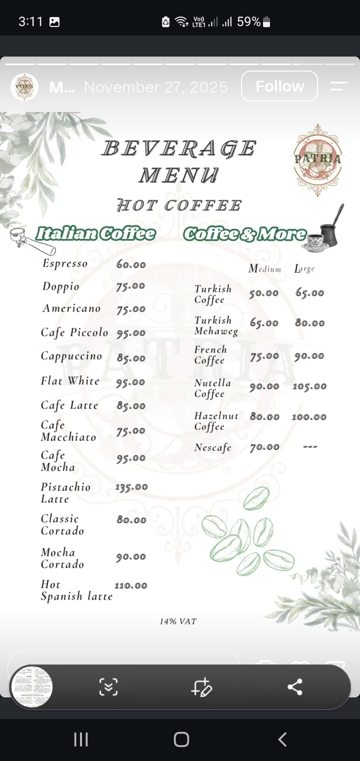 Patria Lounge menu photo 2