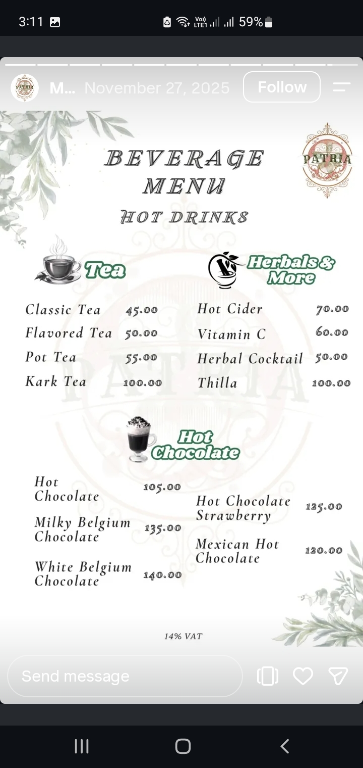 Patria Lounge menu photo 1