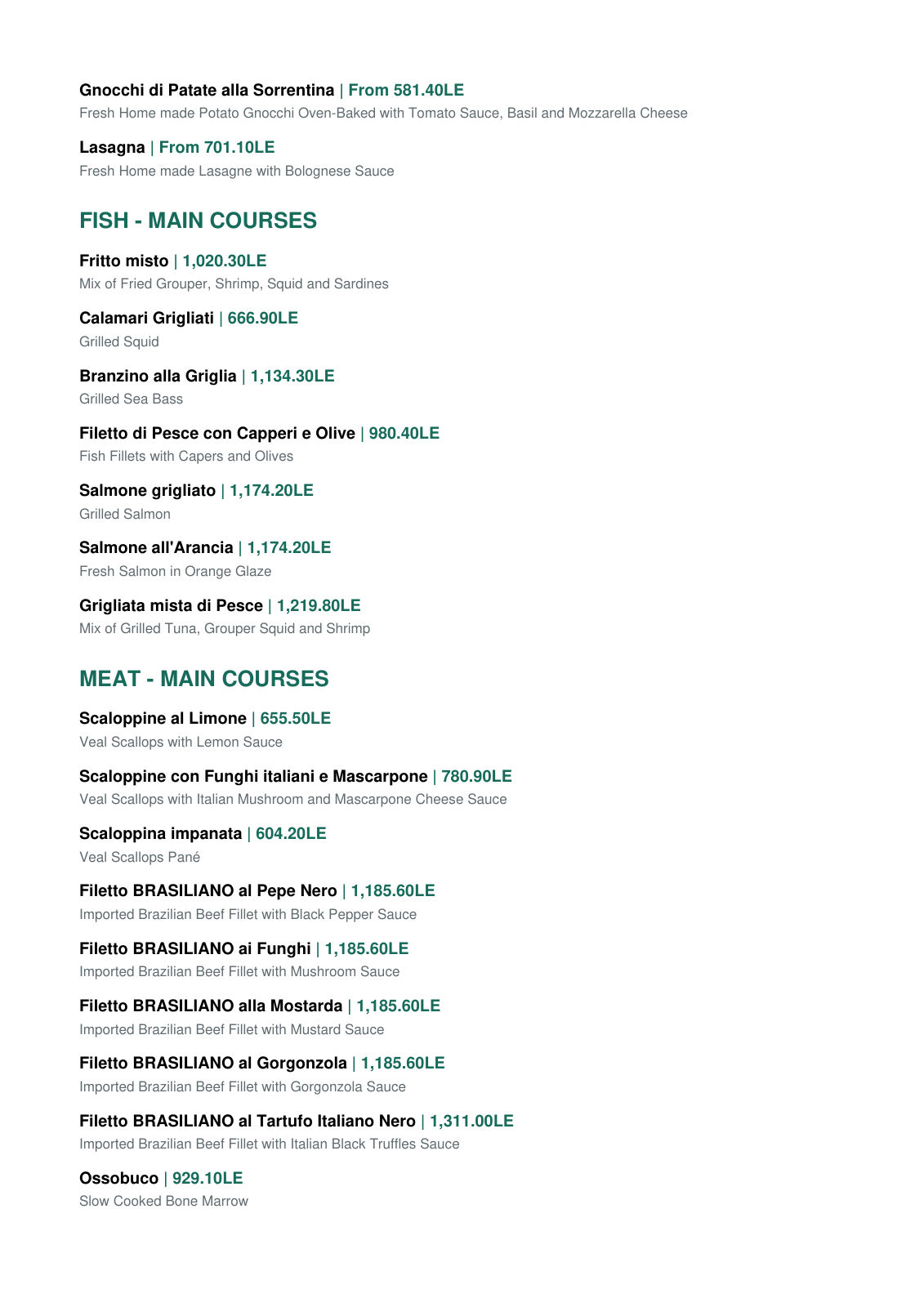 Zia Amelia Restaurant - U Venues Mall, New Cairo menu photo 3